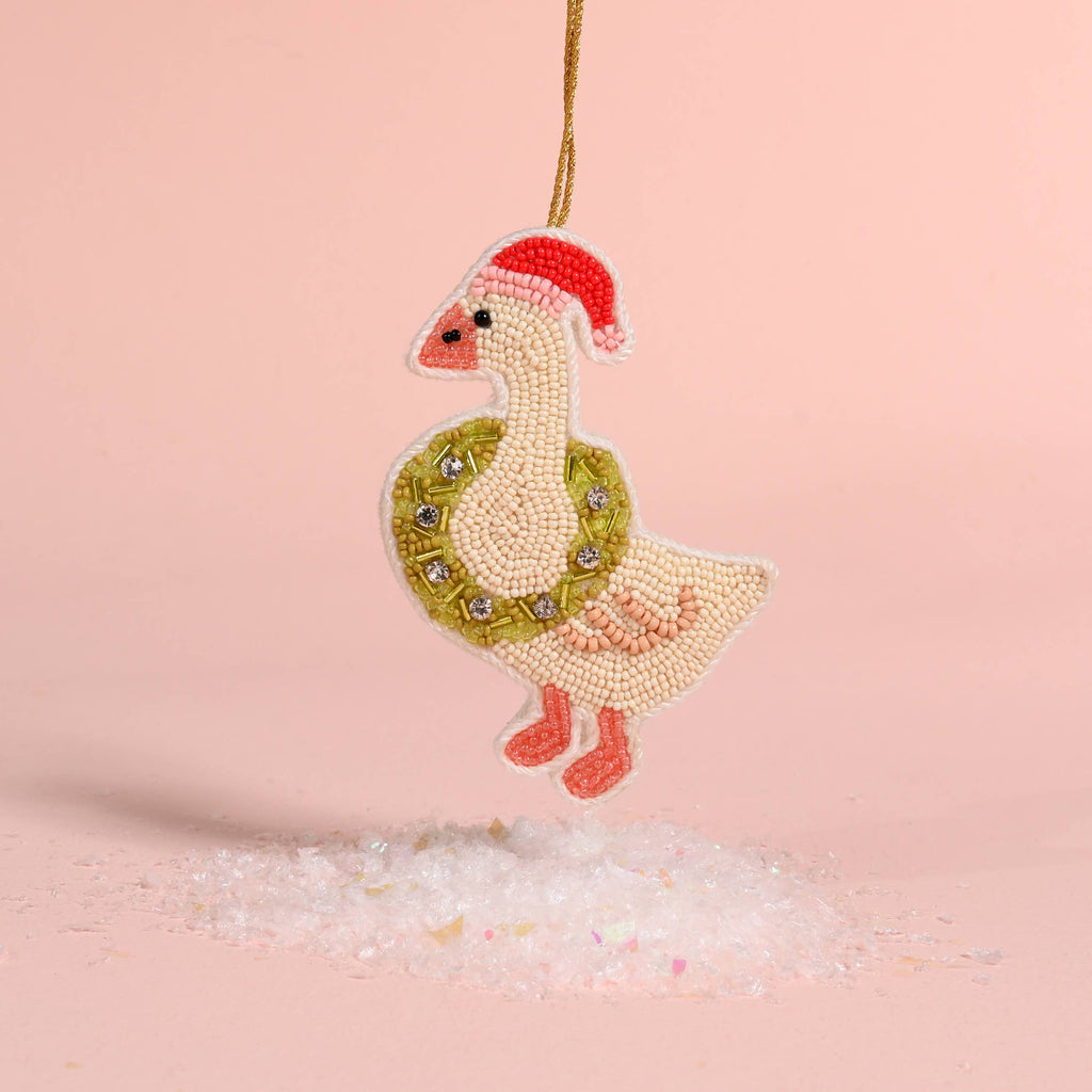Handcrafted Beaded Ornament-Merry Silly Goose