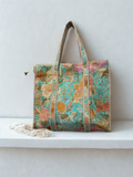 Handmade Block Printed and quilted floral tote bag