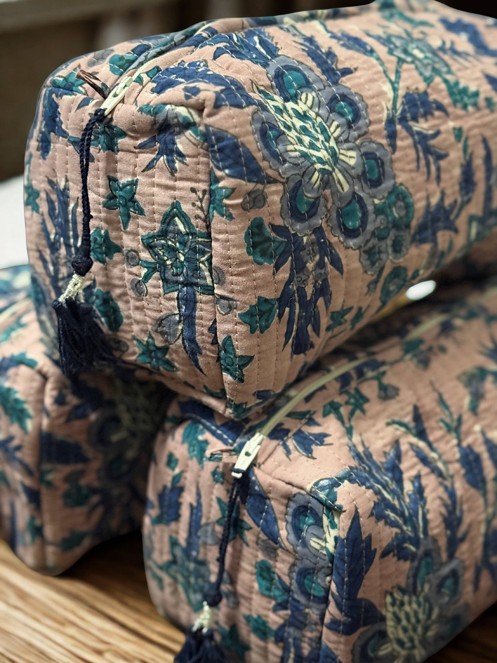 Block Printed and Handmade large waterproof toiletry pouch