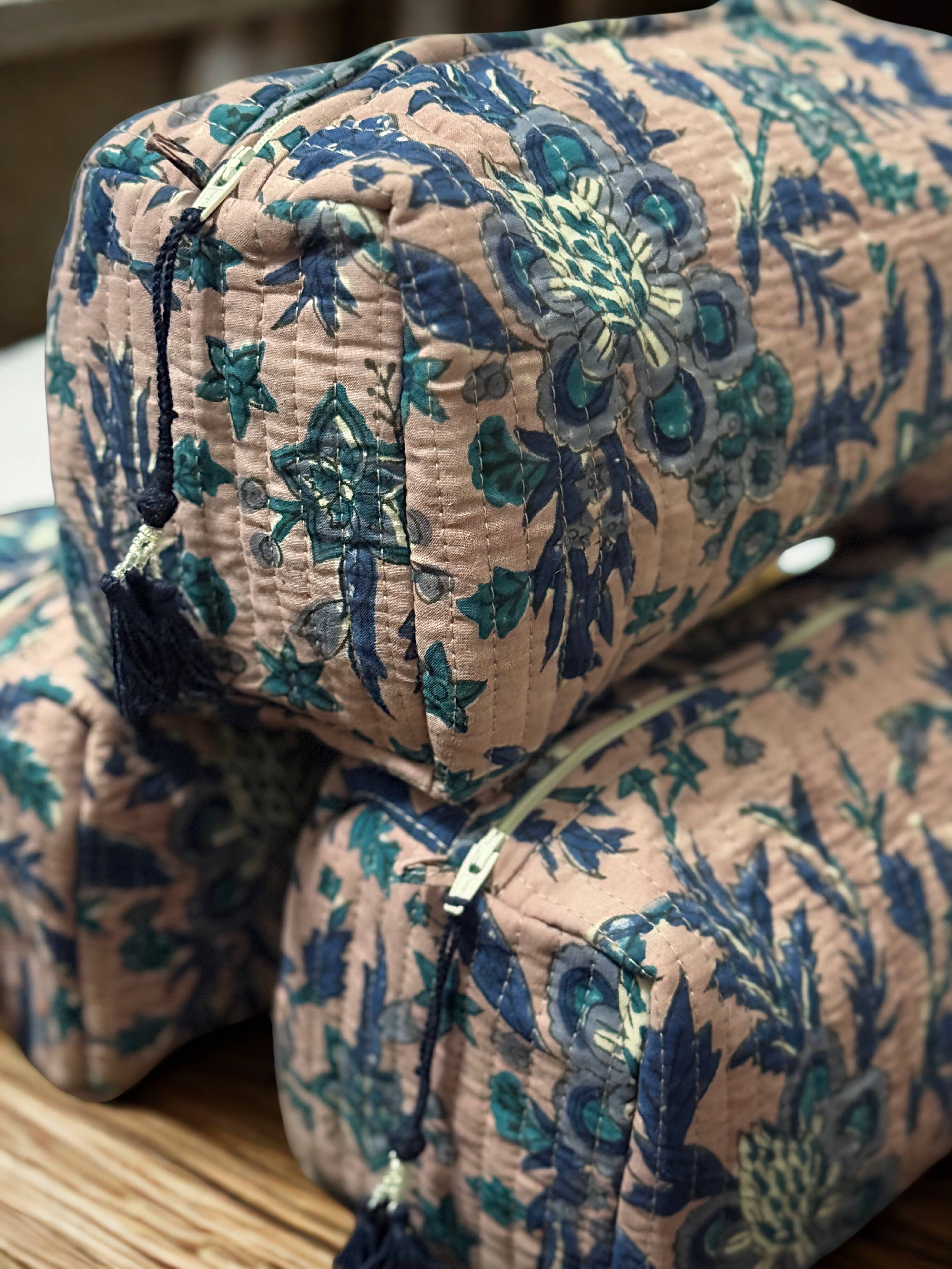 Block Printed and Handmade large waterproof toiletry pouch