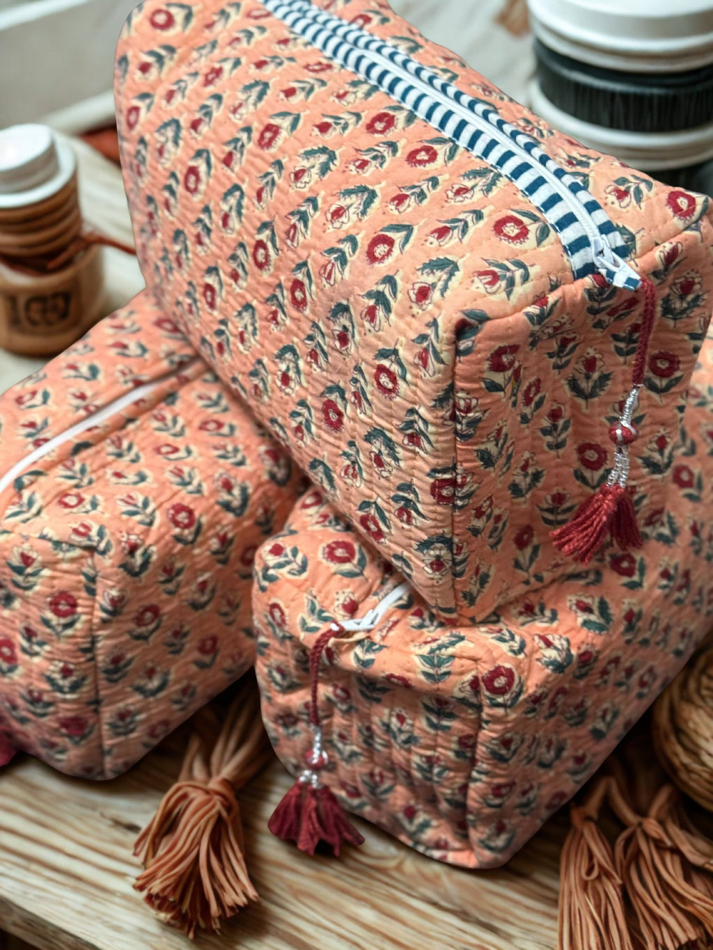 Block Printed and Handmade large waterproof toiletry pouch