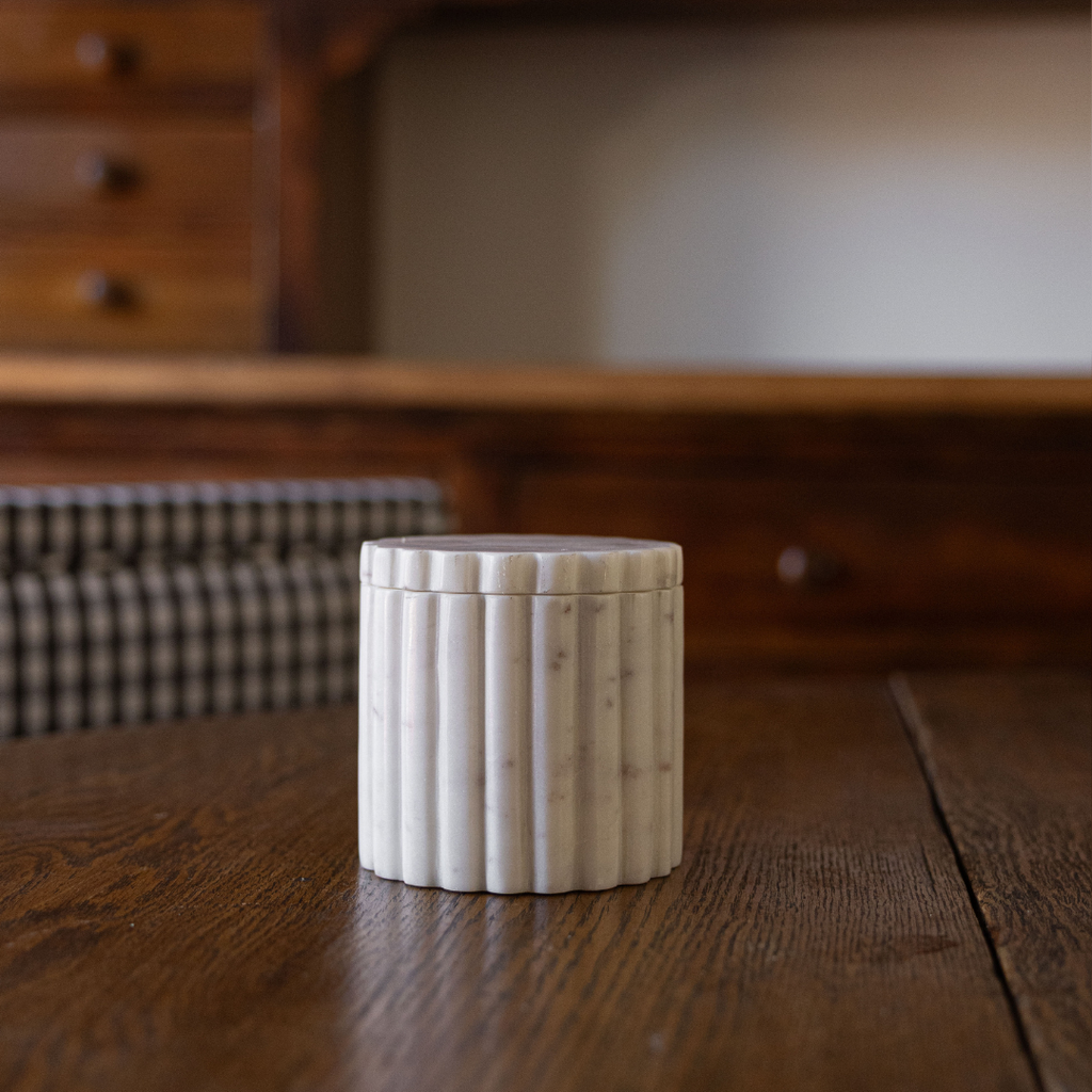 Fluted Jar Canister White Marble