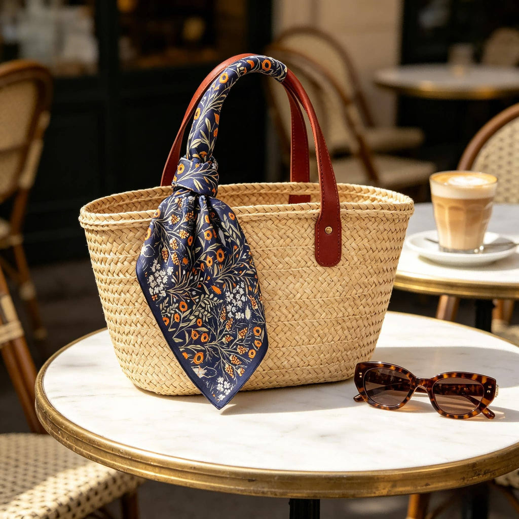 Navy Wildflower Silk Scarf | 100% Mulberry Silk
