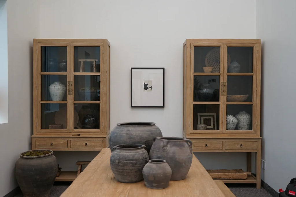 Elm Wood Glass Cabinet image 1