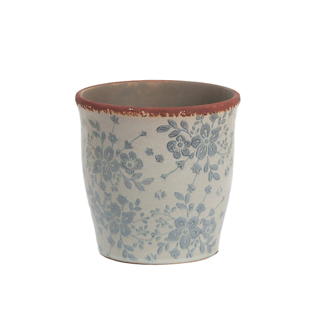 6.5 INCH POT WITH BLUE FLORAL PATTERN