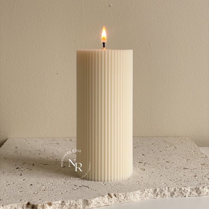 Amelia Pinstripe Pillar Candle image 0