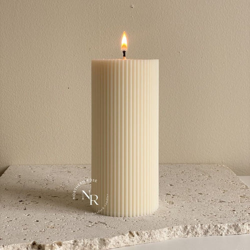 Amelia Pinstripe Pillar Candle image 0