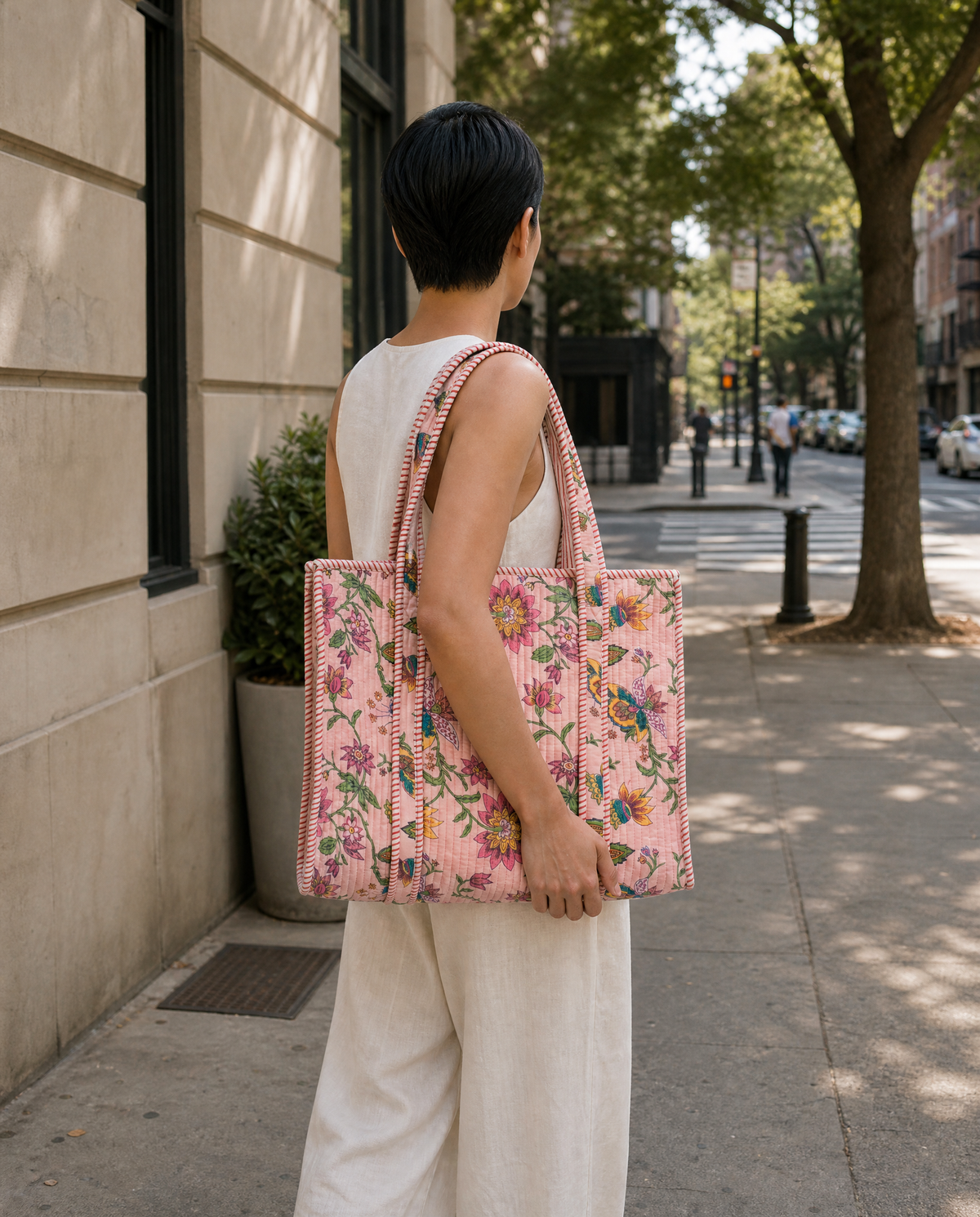 Block Printed and Handmade floral tote bag