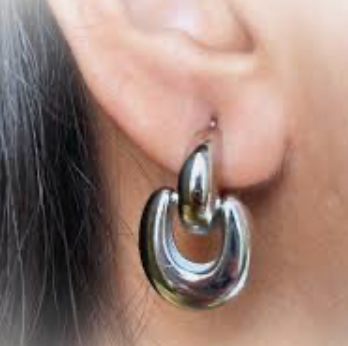 Puffy Door Knocker Hoop Earrings- Steel