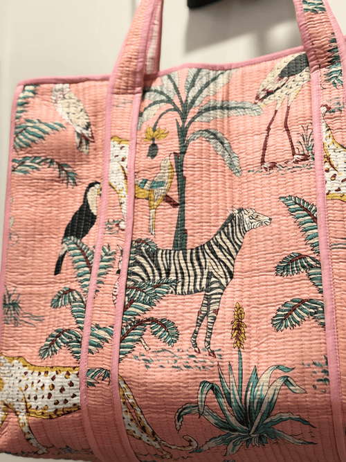 Block Printed and Handmade floral tote bag