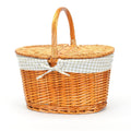 OVAL WILLOW PICNIC BASKET TWO LIDS FABRIC LINER O/H