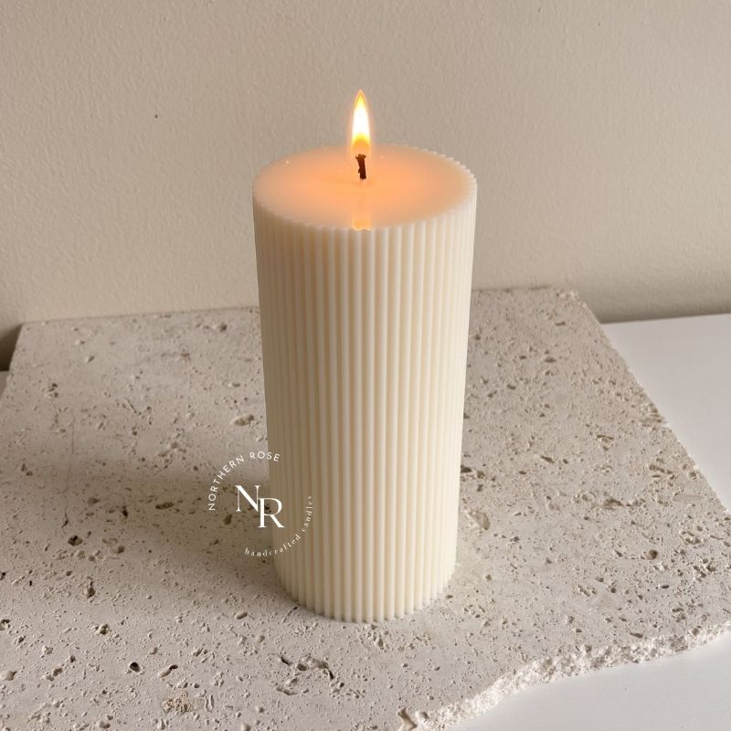 Amelia Pinstripe Pillar Candle image 1